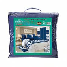 Casaisla Home Collection Set 15 Piezas Coordinado de Habitación Incluye Edredón Reversible, 2 Sábanas, 2 Fundas de Almohada, 2 Forros de Cojines, 4 Cortinas, 1 Alfombrilla Larga y 1 Juego de Baño - Tamaño Matrimonial y King Size - Azul Turquesa - Ver 8