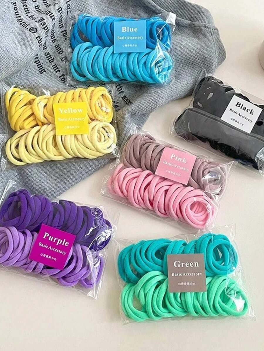 Kit Of Up To 300 Seamless Hair Ties With High Elasticity In Sweet Colors For Children And Adults - 100 件裝 - 查看 1