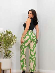 Duna Fabric Wide-Leg Pants - Brushstroke Green - View 2