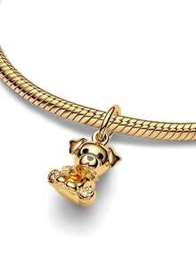 1pc Cute Golden Puppy Beaded Pendant, Creative Everyday Versatile DIY Bracelet/Necklace Gift - Yellow Gold - View 2