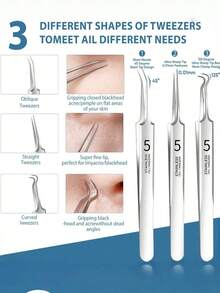 12pcs/9PCS/8PCS/6PCS/5PCS/4PCS/Acne Needle Blackhead Cell Clip Set, Suitable For Pimples, Ingrown Hair Removal, Surface Floating Acne And Blackheads, Very Sturdy And Precise Needle Tips, Less Painful Than Other Acne Tools, Suitable For Professionals And Beginners, Tweezers Set More Sturdy, Not Easily Deformed, Perfect For Facial Blemishes And Pimple Extraction, Beauty Salon Use, Back To School Gift - Multicolor - View 4