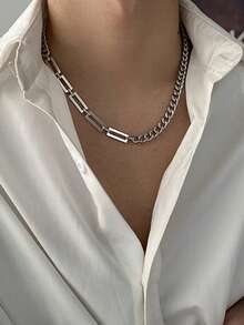 1 chiếc vòng cổ phong cách hiphop nữ, vòng cổ choker thời trang, vòng cổ dây xích kiểu punk , vòng cổ nối rỗng unisex. - Bạc - Xem 5