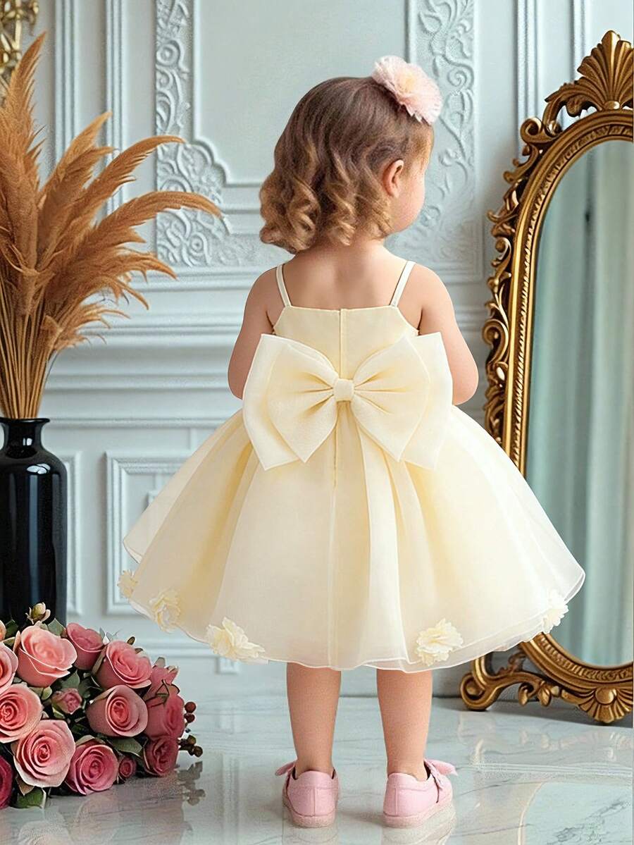 Váy công chúa voan organza nơ dây mảnh dễ thương cho bé gái, thích hợp cho sinh nhật đầu tiên, đám cưới, tiệc tùng, không bao gồm băng đô - Rượu sâm banh - Xem 1