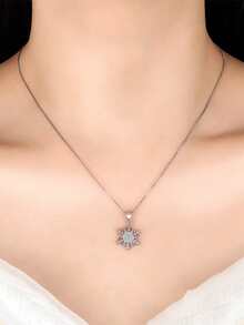 1件S925纯银浪漫雪花吊坠项链，时尚百搭锁骨链，优雅精致项链，女士礼物 - 雪花 - 查看 4