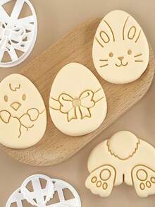 Juego de 4 piezas de cortadores de galletas de Pascua, sellos con diseño de conejo/huevo, sellos para galletas, moldes para hornear, herramientas para hacer galletas de postre, utensilios de cocina, moldes reutilizables, adecuados para manualidades DIY, regalos para fiestas de Pascua - Multicolor - Ver 7