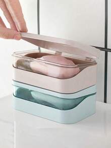 Plato de jabón rectangular de plástico con tapa, caja de jabón portátil, plato de jabón de drenaje para baño, accesorios de baño, decoración del hogar, decoración de otoño, decoración de vuelta al colegio - Multicolor - Ver 4