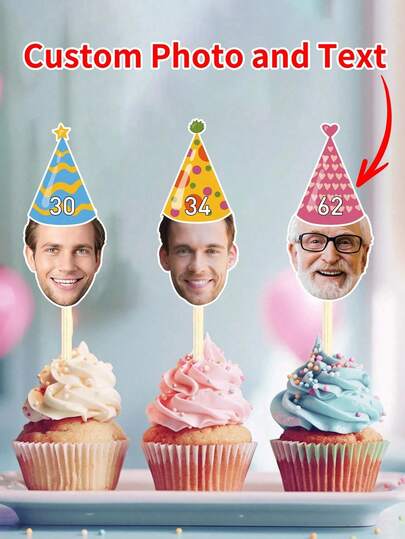 3-48 Unidades Decoraciones personalizadas para cupcakes con foto, Decoraciones para cupcakes de fiesta de cumpleaños personalizadas, Decoraciones de fiesta personalizadas para bodas, Decoraciones para donas, pasteles y magdalenas, Suministros de fiesta, Decoración de fiesta, Regalo de cumpleaños único, Regalos ideales para él para el Día de San Valentín, para el Día de la Madre, para cumpleaños, para el Día del Padre, para graduación, para bodas, para inauguración de casa, Ambiente cálido, Decoración de otoño