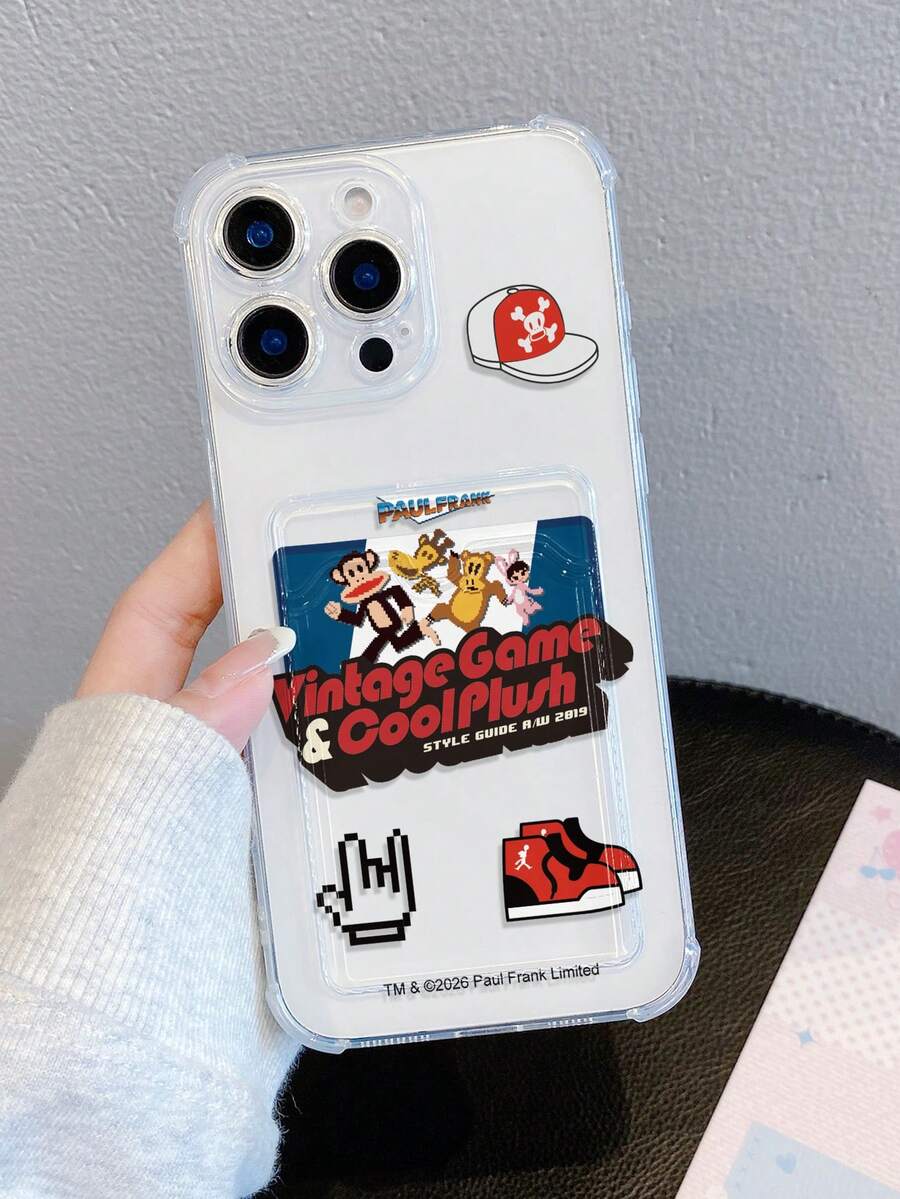This Cute, Cartoony, And Cheerful Paul Frank Monkey Card Holder Is A Transparent, Full-Coverage Phone Case With Perforations. Compatible With AppleiPhone 17/13/14/15/16/Pro Max. It Features Drop Protection On All Four Corners And Can Hold Cards And Coins. It's A Great Gift For Valentine's Day, Friends, Couples, And New Year's. - Clear - View 1