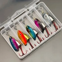 ANFS 5 piezas de señuelos de pesca de cobre - Set de señuelos de cuchara giratoria multicolor con caja de señuelos, regalo perfecto para entusiastas de la pesca - Multicolor - Ver 12