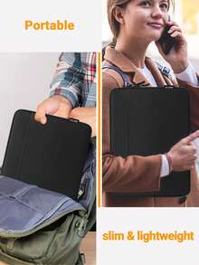 TECOOL 适用于 14-16 英寸笔记本电脑的保护套，兼容 MacBook Pro 16 英寸、14-15.6 英寸 HP 和 ASUS 笔记本电脑，防震防水，带配件袋，黑色 - 黑色 - 查看 8