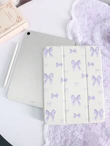 1个紫色蝴蝶结图案平板保护套，适用于iPad 10代/11代/10.2/10.5/Air4/Air5/10.9/Pro 11/Air 11英寸(M2)-2024/Pro 11英寸(M4)-2024/iPad Air 11英寸(M3) 2025/iPad (A16) 11英寸第11代2025、Mini 6/Mini 7/Air1/Air2/9.7、Tab A8 10.5英寸2022，包含笔槽、三折支架、磁吸式睡眠/唤醒功能，可爱/优雅/创意十足。 - 彩色 - 查看 3