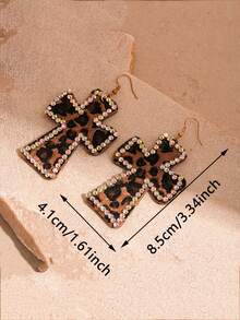 1 Pair Y2K Style Shiny Crystal Pink Leopard Print Criss-Cross Earrings, Sexy & Charming Retro Gothic Style Jewelry Accessory, Punk Rock Halloween Gift - Gothic - View 8