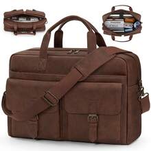 NEWHEY Men's Briefcase Messenger Bag 16-Inch Leather Laptop Bag Work Briefcase Vintage Men's Shoulder Bag For Business, Office, And Travel, Brown - Multicolor - View 11