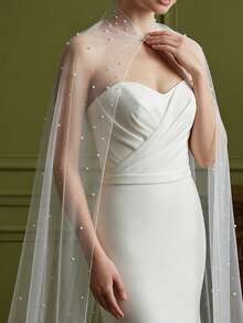 2m Nail Bead Bridal Shawl Cloak Pearl Wedding Shawl Cape Church Bridal Shawl Beaded Top Wedding Wraps Accessories - A - View 3