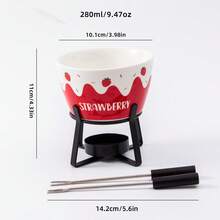 1 set Olla de fondue de cerámica con diseño de fresa con 2 tenedores para mojar, olla de derretir chocolate rosa/roja linda, perfecta para postres DIY, fondue de frutas y noches de aperitivos, ideal para el hogar, fiestas y regalos, accesorio de cocina estético para amantes de los dulces - Multicolor - Ver 3