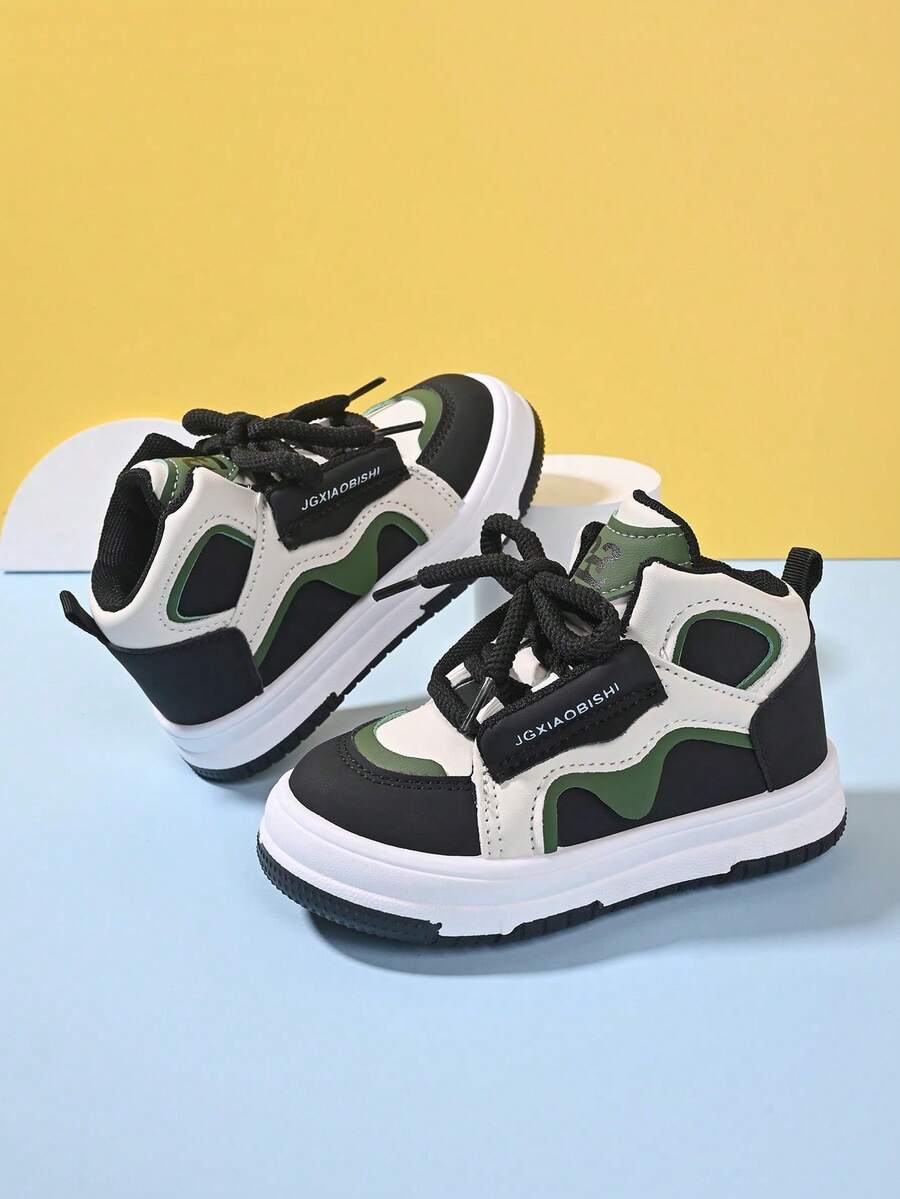 Kids Fashion High-Top Sneakers - Adjustable Laces, Durable & Non-Slip - Black - View 1
