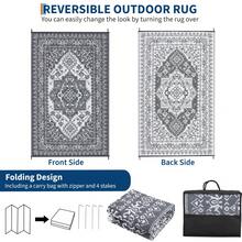 1Pcs Outdoor/Indoor Rug Plastic Straw Area Rug Floral Waterproof PP Tube Woven Picnic Mat For Patio Decor Porch Balcony Picnic Rug - Gray - View 3