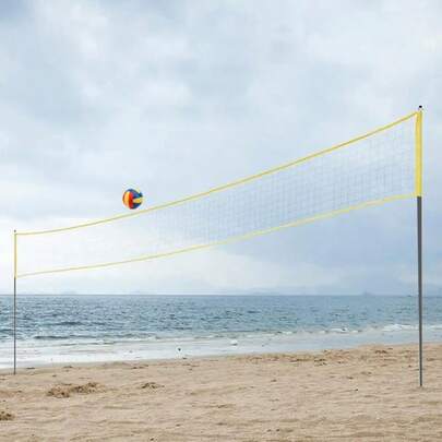 20FT Portable Outdoor Volleyball Net Set For Backyard Beach With Adjustable Poles 6M L *0.5M(H) Outdoor Sports Equipment Soft PU Volleyball And Pump Carry Bag - Easy Set Up And Durable