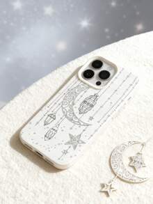 A Hand-Drawn Star And Moon Patterned Black Line Design, Full-Coverage TPU Shockproof Protective Case Compatible With IPhone 13/16/17/15/14/13/12/11 - Beige - View 2
