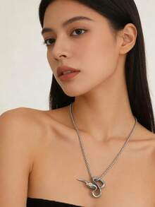 1pc Punk Rock Style Snake Pendant Necklace, Unique Personalized Design - Multicolor - View 6