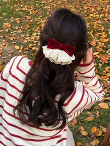 1个女士丝绒蝴蝶结发夹，优雅马尾爪夹发饰，适合日常使用 - 彩色 - 查看 3