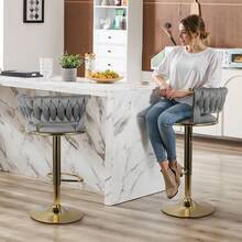 Modern Velvet 360-Degree Rotating Height Adjustable Bar Stool (Set of 2) with Backrest and Pedals - Dunkelgrau - Übersicht 8