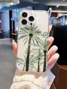 1pc Palm Tree Printed 2D Pattern Fashionable, Elegant, Natural Style Phone Case, Suitable As Gift For Girlfriend, Sister, Friend, Aunt, Mom, Couples, Yourself. Transparent Soft Shell Protective Cover Compatible With IPhone 17/16/15/14/13/12/11/Pro/ProMax - Clear - View 1