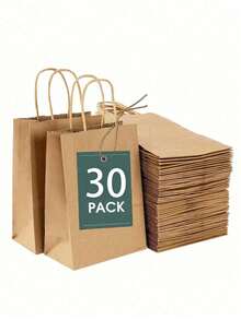 50pcs Kraft Paper Gift Bags With Handles, Drawstring Kraft Paper Bags, 15 X 8 X 21 Cm, Suitable For Birthday, Wedding, Valentine's Day And Party Celebrations - Multicolor - View 16