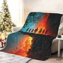 STRANGER Blanket, Monster Blanket, Things Blanket, Eleven, Mike, Dustin, Lucas, Will, Vecna, Jim, Joyce, Nancy,  Demogorgon Blanket Silhouette Scene Blanket - Intricate Design With People Standing Against A Dramatic Fiery Background, Perfect Gift For Halloween And Drama Fans Throw Blankets, Nap Blanket,  Gras Blanket, Noon Nap Blanket, Siesta Blanket. Lunch Break Blanket, Outdoor Camping Travel Blanket, Durable Fabric, Artistic Design,  Versatile Accessory, Outdoor Enthusiasts, Carnival Gift,Valentine's Day Gift, Mother's Day Gift, New England - Nhiều màu - Xem 3