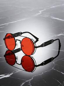 1 Piece Of Men's Round Metal Fashion Glasses With . Steampunk Futuristic Sci-Fi Style Glasses, Suitable For Music Festivals And Everyday Wear. - Round - View 12