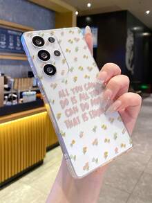 1pc Floral & Letter Pattern Transparent Soft TPU Phone Case, Anti-Scratch Anti-Fingerprint Protective Cover With Precise Camera Cutout, Compatible With Samsung, Nothing, Pixel, INFINIX, Redmi - Multicolor - View 3