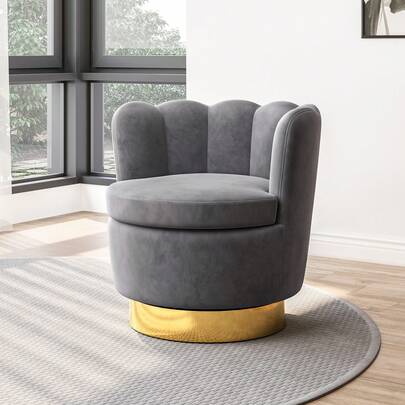 360° Swivel Accent Chair, Velvet Round Petal Barrel Armchair