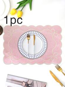 Bộ 1/2/4 tấm lót bàn bằng vải thêu, thích hợp trang trí bàn tiệc cưới, khăn trải bàn vải kiểu Châu Âu tối giản thanh lịch, lót bàn có nơ. - Nhiều màu - Xem 22