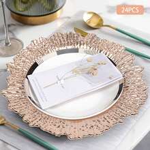 CNCEST 24 Pack Charger Plates, Bulk Plastic Plate Chargers With Floral Reef Design Round Ruffled Rim Dinner Charger Plates - For Dinner Plates,Wedding,Party Elegant Decoration Place Mats (Rose Gold) - 玫瑰金 - 查看 2