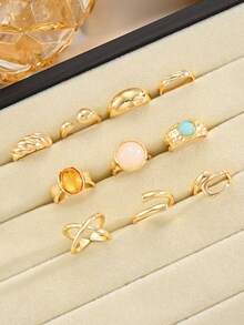 Bộ nhẫn nhiều chiếc kiểu dáng cổ điển, thanh lịch, dày dặn, có thể xếp chồng lên nhau gồm 30/12/10/8/6 chiếc - với các họa tiết hoa, hình học, nút thắt, sao biển, ngọc trai giả, đá pha lê, lấp lánh, hình vuông, hình tròn, rỗng, xoắn, đá giả nhiều màu sắc, dây chuyền nhiều lớp, vỏ sò, các yếu tố đại dương, tối giản, kim loại, ngoại cỡ, dày dặn - Thời trang, thanh lịch, tinh tế, cổ điển, phù hợp cho các dịp lễ, tiệc tùng, hẹn hò, làm quà tặng, đeo hàng ngày. - Vàng - Xem 6