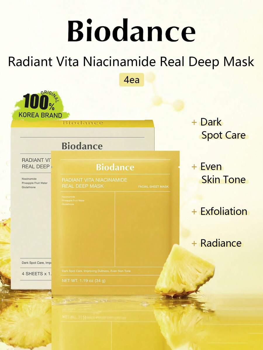 Biodance Ridan 菸鹼醯胺深層保濕臉部面膜 菸鹼醯胺亮白保濕凝膠面膜，均勻膚色亮白，適合暗沉肌膚，韓系美容，4片/組，34g/1.2oz