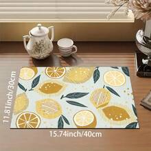 1pc Lemon Pattern Diatomaceous Earth Absorbent Drying Mat, Kitchen Countertop Drain Mat, Coffee Machine Mat, Pour Over Coffee Pot Mat, Bowl Dish Cup Drying Mat, Non-Slip Backing Heat-Resistant Kitchen Mat, Dining Table Mat, Breakfast Mat, Washing Machine Mat, Home Kitchen Dining Table Coffee Shop Bar Decor Mat, Holiday Party Housewarming Gift - Multicolor - View 14