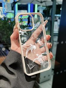 1pc Dreamy Starry Ocean Creature Print Design Phone Case, Healing Style Shock-Proof Protective Cover, Compatible With IPhone 17/17 Pro/17 Pro Max/16/15/14/13/12/11, Great Gift For Couples, Family, Friends - Beige - View 2