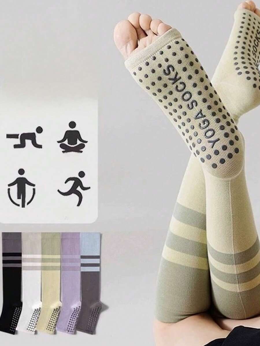 女士瑜伽袜，防滑专业女士普拉提夏季小腿袜，露趾运动袜，跑步健身袜，1双装 - 彩色 - 查看 1
