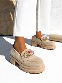 Damen-Sneaker mit dicker, leichter Sohle in Macaron-Farben, Y2K-Stil, bequem, ideal für Arbeit und Urlaub, Loafer-Schuhe für den Alltag. - Aprikosenfarben - Übersicht 3