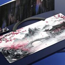 粉色樱花游戏鼠标垫 XL 樱花塔山景观加长型桌面垫 大号鼠标垫 橡胶底座 缝边长款桌面垫 电脑游戏玩家专用 - 彩色 - 查看 2