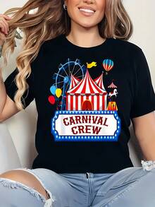 Camiseta de cuello redondo de manga corta para mujer con diseños de carnaval y festivales de cerveza. - Negro - Ver 1