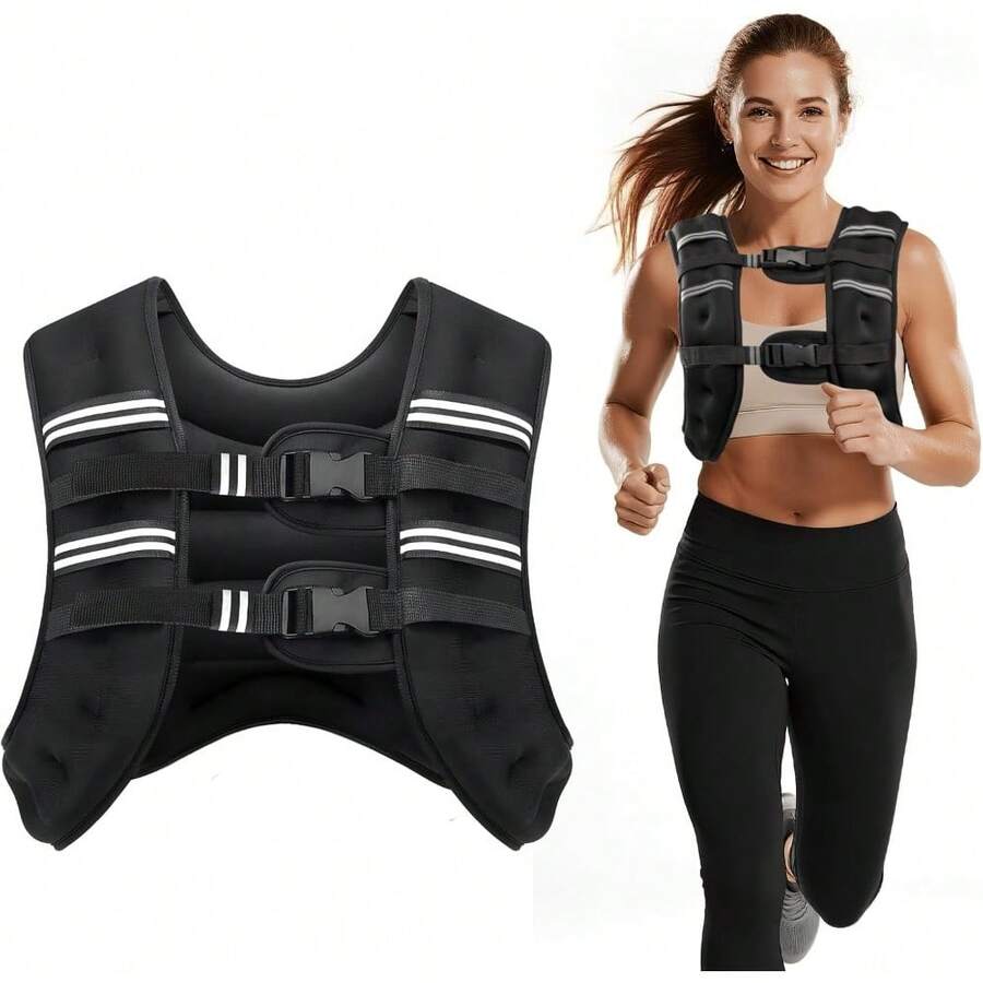 Cavry Weighted Vest, 8lb/12lb/16lb/20lb/25lb/30lb Weight Vest With Two Adjustment Straps For Men Women, Weight Vests With Reflective Stripe For Strength Training, Running, Jogging, Walking - 黑色 - 查看 1