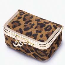 Mini Women's Genuine Leather Jewelry Box, Leopard And Cow Print, Vintage Portable Genuine Leather Coin Purse, Jewelry Box With Kiss Lock, Mini Travel Ring Box, Suitable For Storing Earrings, Rings And Necklaces, Women's Gift, Cosmetic Bag, Coin Purse, Essential For Girls, Personalized Gift - Multicolor - View 16