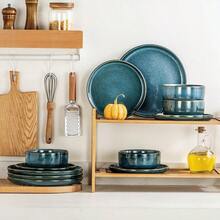 12/16/18pcs Dinnerware Set Reactive Glaze Dinner Set, Blue Dinner Sets for 4 People, Plates And Bowls Set with Dinner Plates, Dessert Plate, Cereal Bowls, Dishwasher And Microwave Safe, Handmade, Holiday Gift - Blau – 12-teilig - Übersicht 3