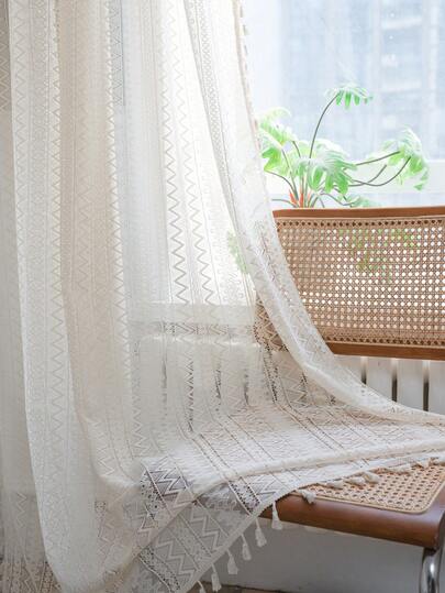 Bubaba 1 tấm rèm ren sóng rỗng màu be, rèm voan họa tiết sóng cổ điển phong cách Bohemian, thích hợp cho phòng ngủ khách sạn, phòng khách, phòng ăn, quán cà phê, trang trí ngày lễ, đám cưới, rèm cửa dùng được cả bốn mùa.