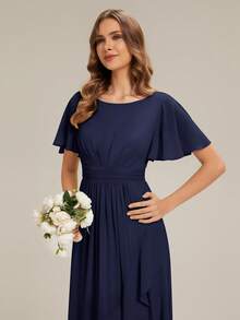 Elegant Chiffon Bridesmaid Dress Wedding Guest Gown For Wedding - Navy Blue - View 8