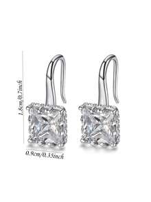 MONALLY Pendientes elegantes y clásicos de gota con corte de princesa y circonita cúbica plateada en plata para mujer, hipoalergénicos, perfectos para bodas, bailes de graduación y uso diario, un regalo atemporal para ella - Gancho para la oreja - Ver 6