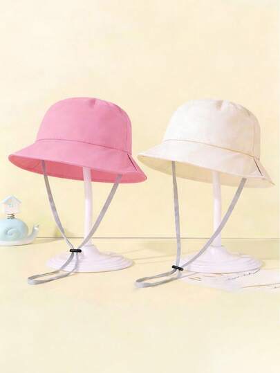 1/2顶儿童幼儿婴儿男女童纯色可调节防紫外线透气休闲渔夫帽，适合户外活动和日常佩戴