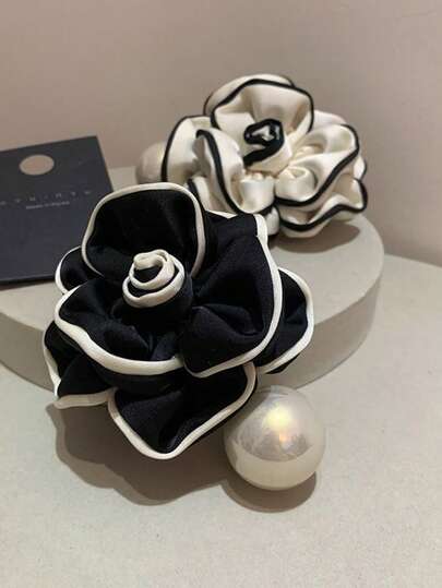 French Elegant Fabric Flower Hair Clip Camellia Pearl Spring Clip Chic Rolled Edge Design Luxury Hair Accessory For Women Girls Classic Fashionable Barrette Suitable For Back Head Half Up Hairstyle Daily Outfit Dating Party Wedding Photo Shooting Elegant Timeless Feminine Headwear